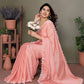 Rajwada Peach Banglori Lace Work Saree With Unstitched Blouse For Women