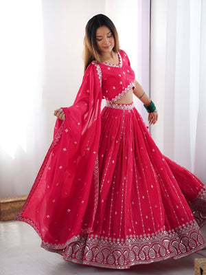 Rajwada Pink Silk Blend Embroidered Semi-Stitched lehenga For Women