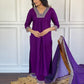 Rajwada Purple Viscose Lace Work Stitched Kurta Set for Women