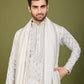 Rajwada White Viscose Silk Embellished Stitched Kurta For Men