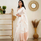 Rajwada White Silk Blend Woven Saree For Women