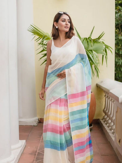Rajwada Multi-Colour Cotton Blend Printed Saree For Women