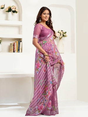 Rajwada Purple Cotton Linen Zari Work Saree For Women