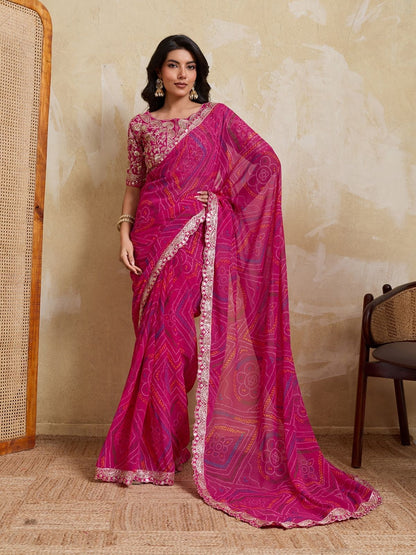 Rajwada Pink Georgette Printed Saree For Women