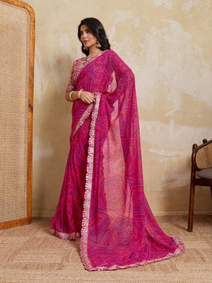 Rajwada Pink Georgette Printed Saree For Women