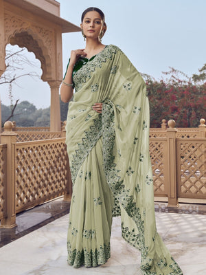 Rajwada Green Georgette Embellished Elegant Saree For Women