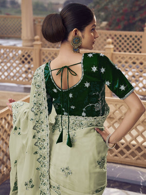 Rajwada Green Georgette Embellished Elegant Saree For Women