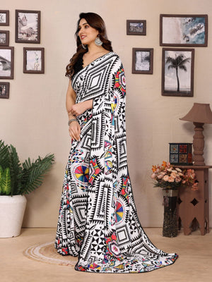 Rajwada Multicolor Georgette Printed Saree For Women