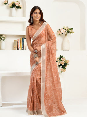 Rajwada Beige Cotton Linen Zari Work Saree For Women