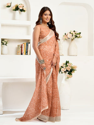 Rajwada Beige Cotton Linen Zari Work Saree For Women