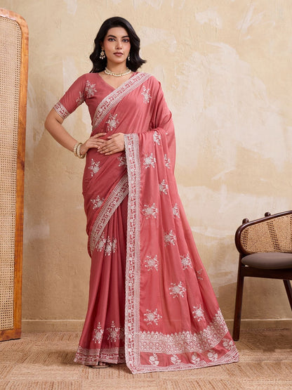 Rajwada Peach Georgette Printed Saree For Women