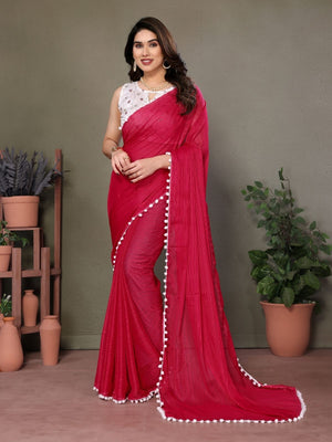 Rajwada Pink Georgette Plain Saree For Women
