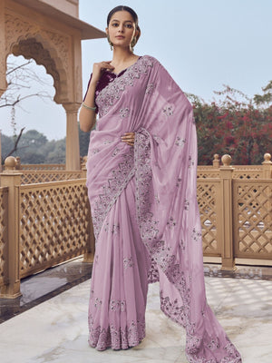 Rajwada Lavender Georgette Embellished Elegant Saree For Women