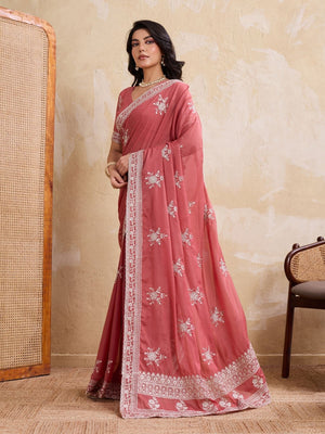 Rajwada Peach Georgette Printed Saree For Women