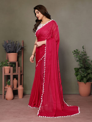 Rajwada Pink Georgette Plain Saree For Women