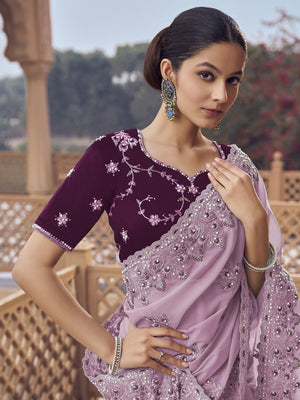 Rajwada Lavender Georgette Embellished Elegant Saree For Women