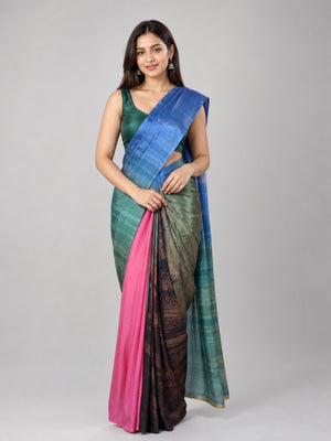 Multicolor Chinon Solid Saree