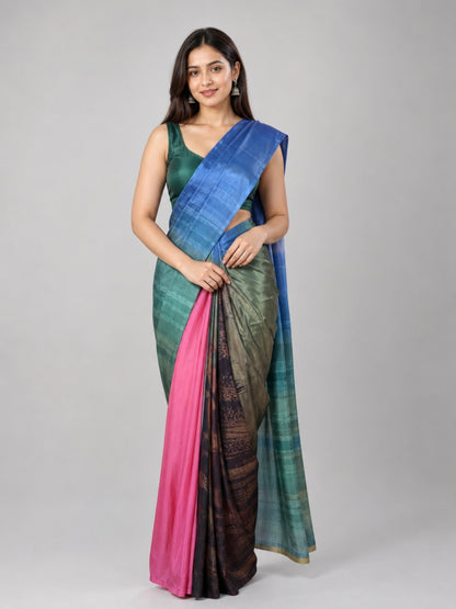 Multicolor Chinon Solid Saree