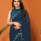 Rajwada Teal Blue Georgette Printed Saree For Women