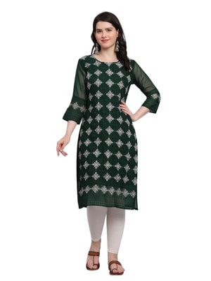 Rajwada Green Georgette Embroidered Kurti For Women