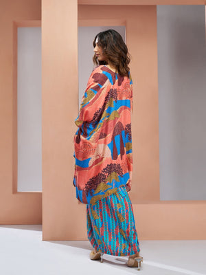 Rajwada Blue Linen Printed Stitched Co-Ord Set For Women