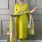 Rajwada Green Viscose chanderi Embroidered Stitched Kurta Set For Women