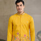 Rajwada Yellow Cotton Blend Embroidered Stitched Kurta For Men