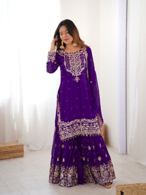 Rajwada Purple Georgette Embroidered Stitched Kurta Set For Women