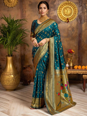 Rajwada Teal Green Silk Blend Woven Pithani Saree For Women