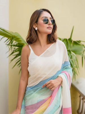 Rajwada Multi-Colour Cotton Blend Printed Saree For Women