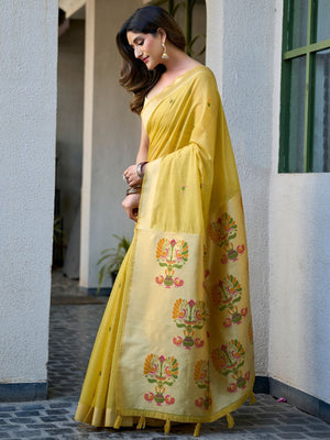 Rajwada Yellow Silk Blend Solid Saree For Women