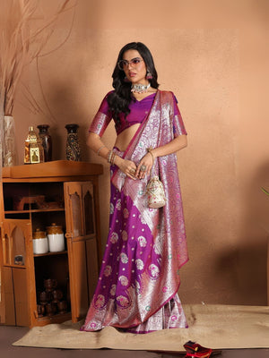 Rajwada Voilet Silk Blend Woven Elegant Saree For Women