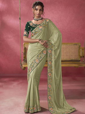 Rajwada Light Green Georgette Embroidered Elegant Saree For Women
