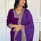 Rajwada Purple Viscose Lace Work Stitched Kurta Set for Women