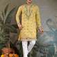 Rajwada Yellow Viscose Silk Embroidered Stitched Kurta For Men
