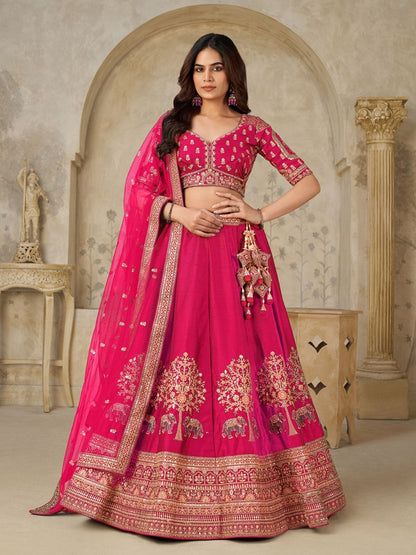 Rajwada Pink Silk Blend Embroidered Semi-Stitched Lehenga For Women