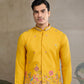 Rajwada Yellow Cotton Blend Embroidered Stitched Kurta For Men