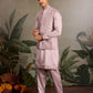 Rajwada Light Pink Silk Blend Embroidered Stitched Kurta Set For Men
