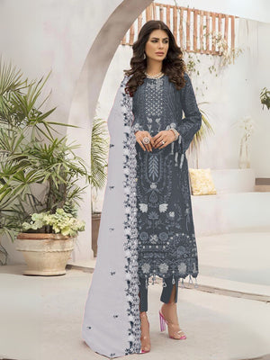 Rajwada Grey Georgette Embroidered Semi-Stitched Kurta Set For Women