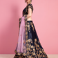 Rajwada Women Dark Blue Embroidered Velvet Silk Semi Stitched Lehenga With Unstitched Blouse