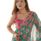 Rajwada Green And Orange Chinon Printed Saree With Unstitched Blouse For Women