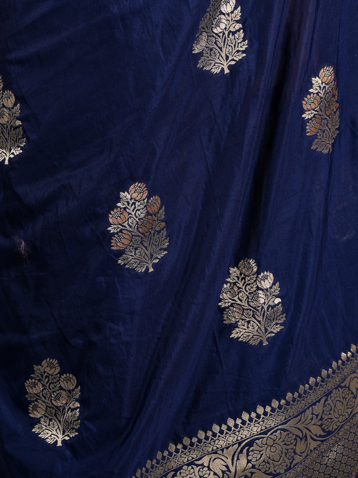 Dark Blue Nylon Woven Saree With Unstitched Blouse