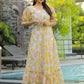 Rajwada Yellow Georgette Stitched Printed Indo Western Dress For Women
