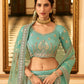 Rajwada Sea Green Embroidered Organza Semi Stitched Lehenga With Blouse For Women