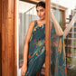 Rajwada Teal Blue Georgette Printed Saree With Unstitched Blouse For Women