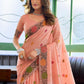 Rajwada Peach Linen Blend Solid Saree For Women