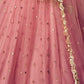 Rajwada Pink Embellished Soft Net Semi Stitched Lehenga With Blouse For Women