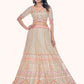 Rajwada Off White Embroidered Soft Net Semi Stitched Lehenga With Blouse For Women