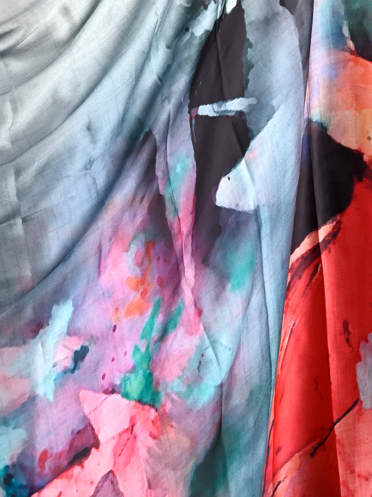 Multicolor Silk Blend Digital Floral Print Saree With Unstitched Blouse