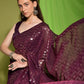 Rajwada Wine Embellished Georgette Saree With Unstitched Blouse For Women